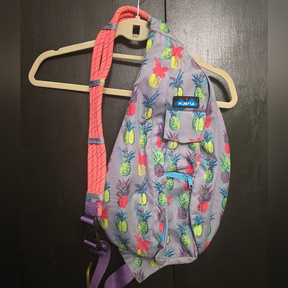 KAVU Pineapple Print Sling Bag - Gray and Pink-New Without Tags